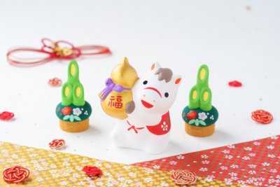 うまと門松のミニチュア