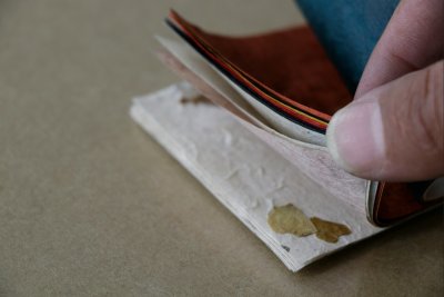 数枚の紙をめくっている手